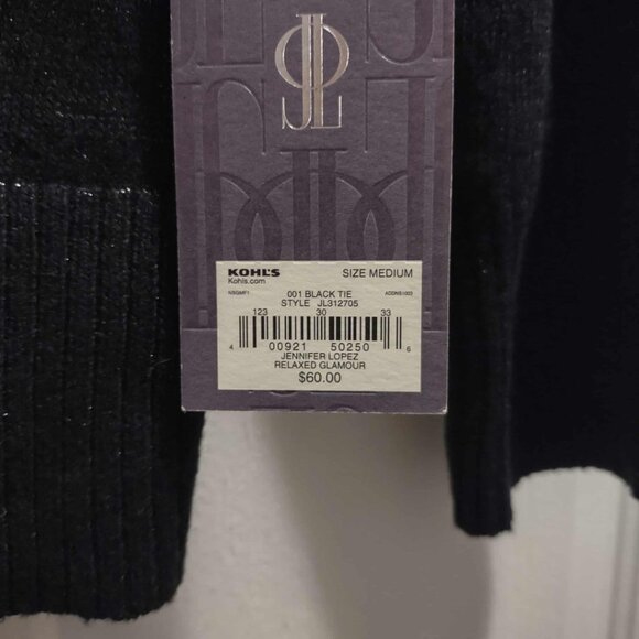 Jennifer Lopez Open Front Cardigan Black - Rhinestone Brooch Med NWT - Picture 4 of 8